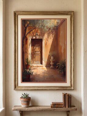 Mediterranean Courtyard Art Print | Warm Terracotta Tuscan Doorway | Boho Wall A